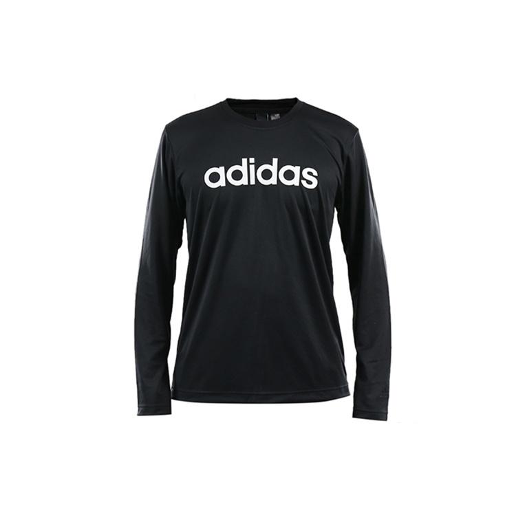 adidas M Logo Ls T Logo Printing Sports Round Neck Long Sleeves Black Men s DH3986 L