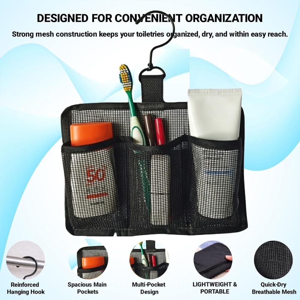 Portable Mesh Hanging Bathroom Bag Multi-compartment Toiletry Organizer for Daily & Trip Use