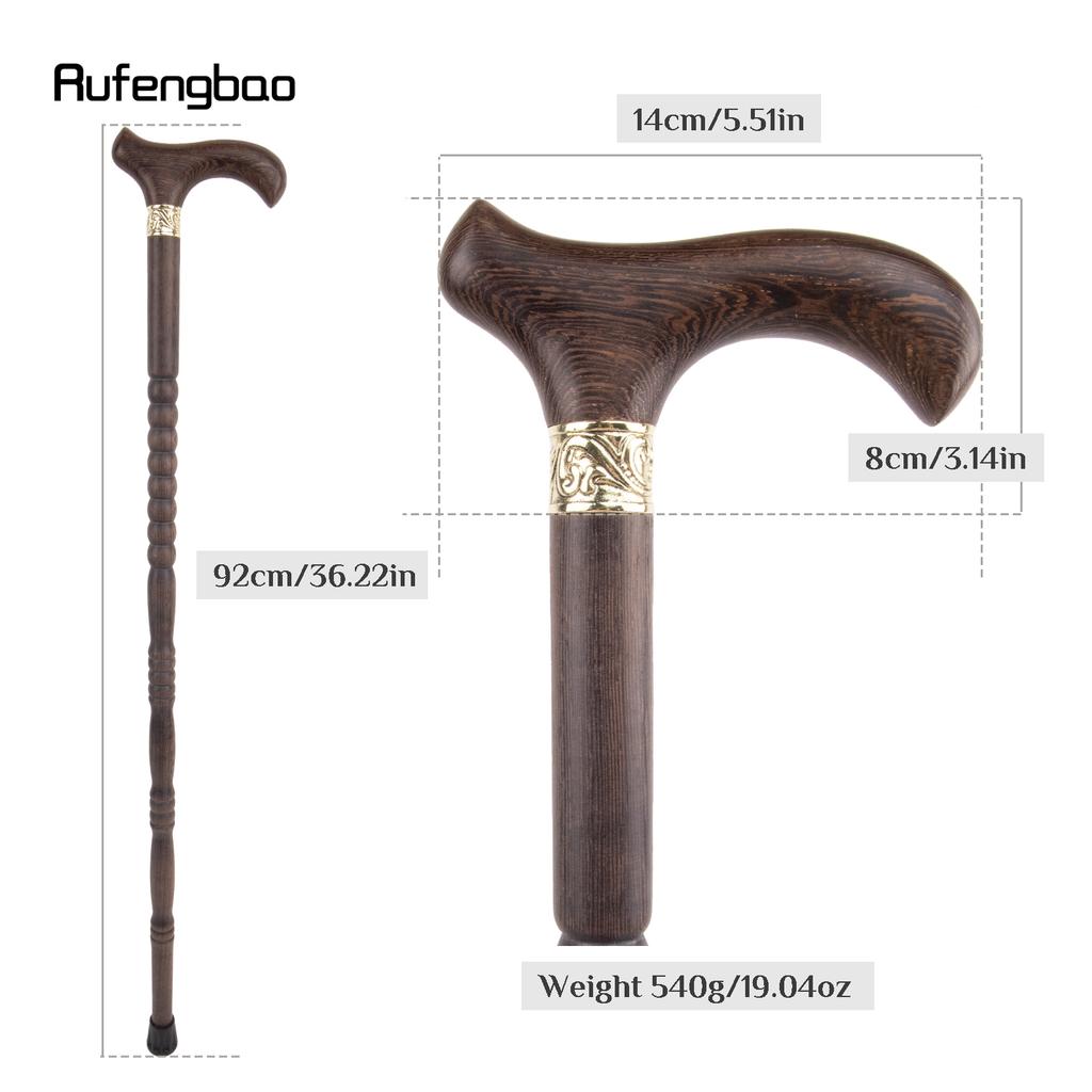 Brown Wooden Single Joint Fashion Walking Stick Decorative Cospaly Cane Halloween Mace Crutch Wand Crosier 92cm