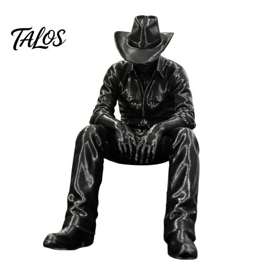 Minimalist Industrial Decor Western Cowboy Desk Decor, 3D Printed Edge-Hanging Figurine with Dangling Legs, Retro Style Desktop Matte Black