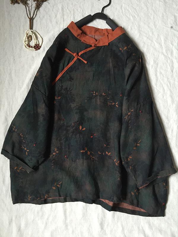 2026 Spring Floral Linen Retro Frog Button Short Jacket