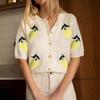 2025 Autumn New Mango Pattern Knitted Sweater Fashionable Casual Short-sleeved Button Sweater for Women