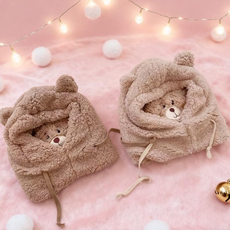 Căciulă de iarnă cu desene animate și mască Urs Miel Căciuli cu urechi Calde Îngroșate Protecție pentru urechi Căciuli tip Skullies pentru Femei Fete Kawaii