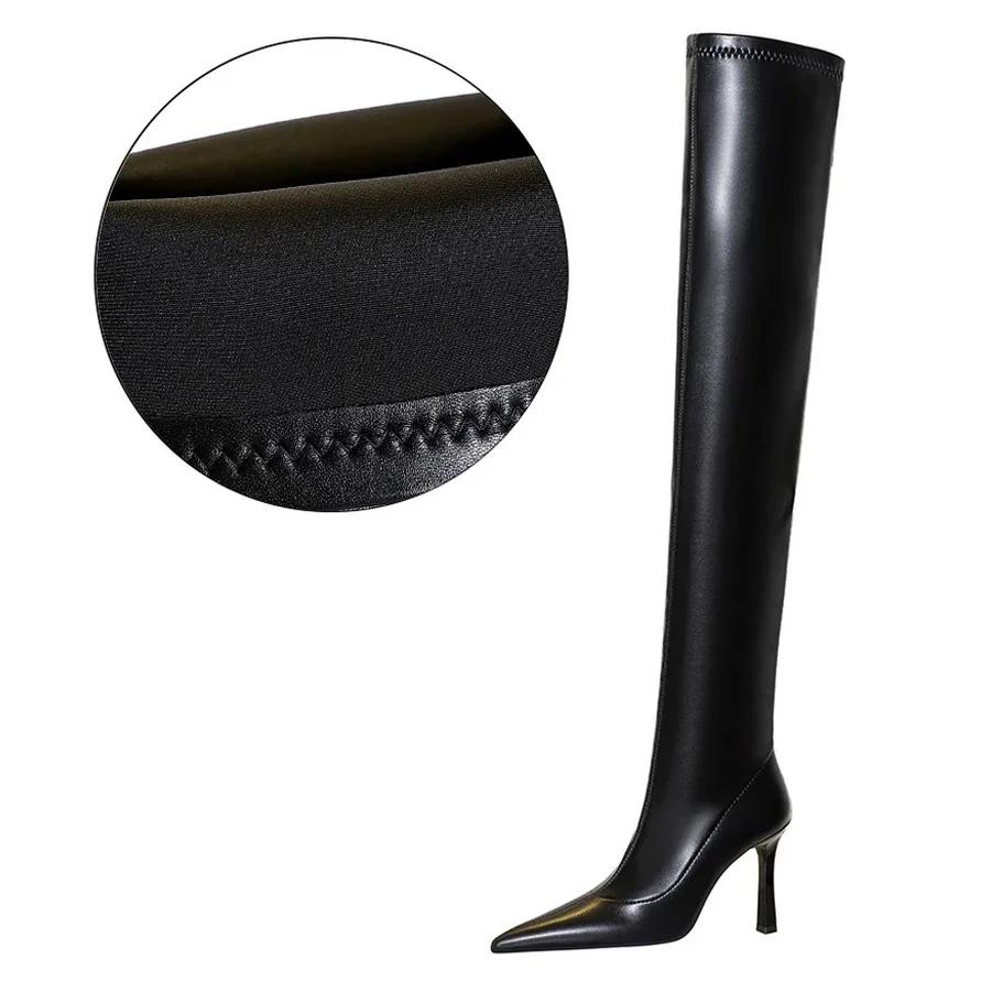 Bigtree Shoes Fashion Simple Soft Leather Women Long Boots Autumn Winter Pointed Toe Thin High Heel Over The Knee Black Boots