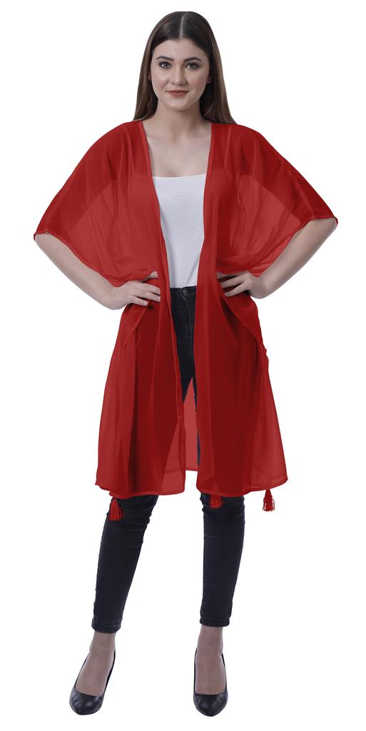 Moomaya Womens Georgette Shrug Open Front Long Sheer Coverup w  Tassels