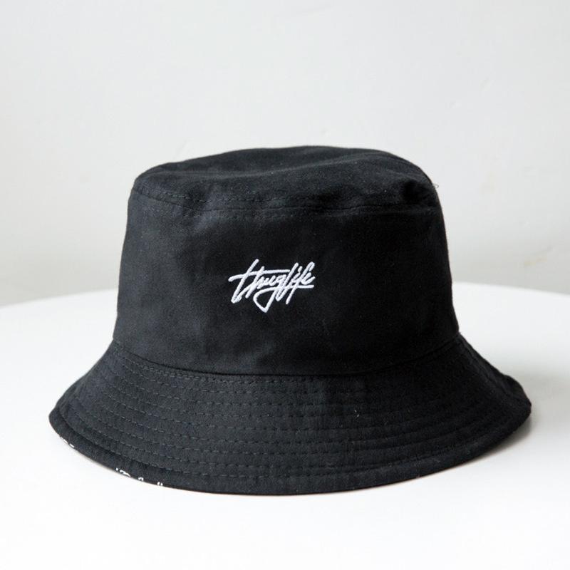 Bucket hat printing literary personality versatile letter embroidery double-sided sunshade basin hat