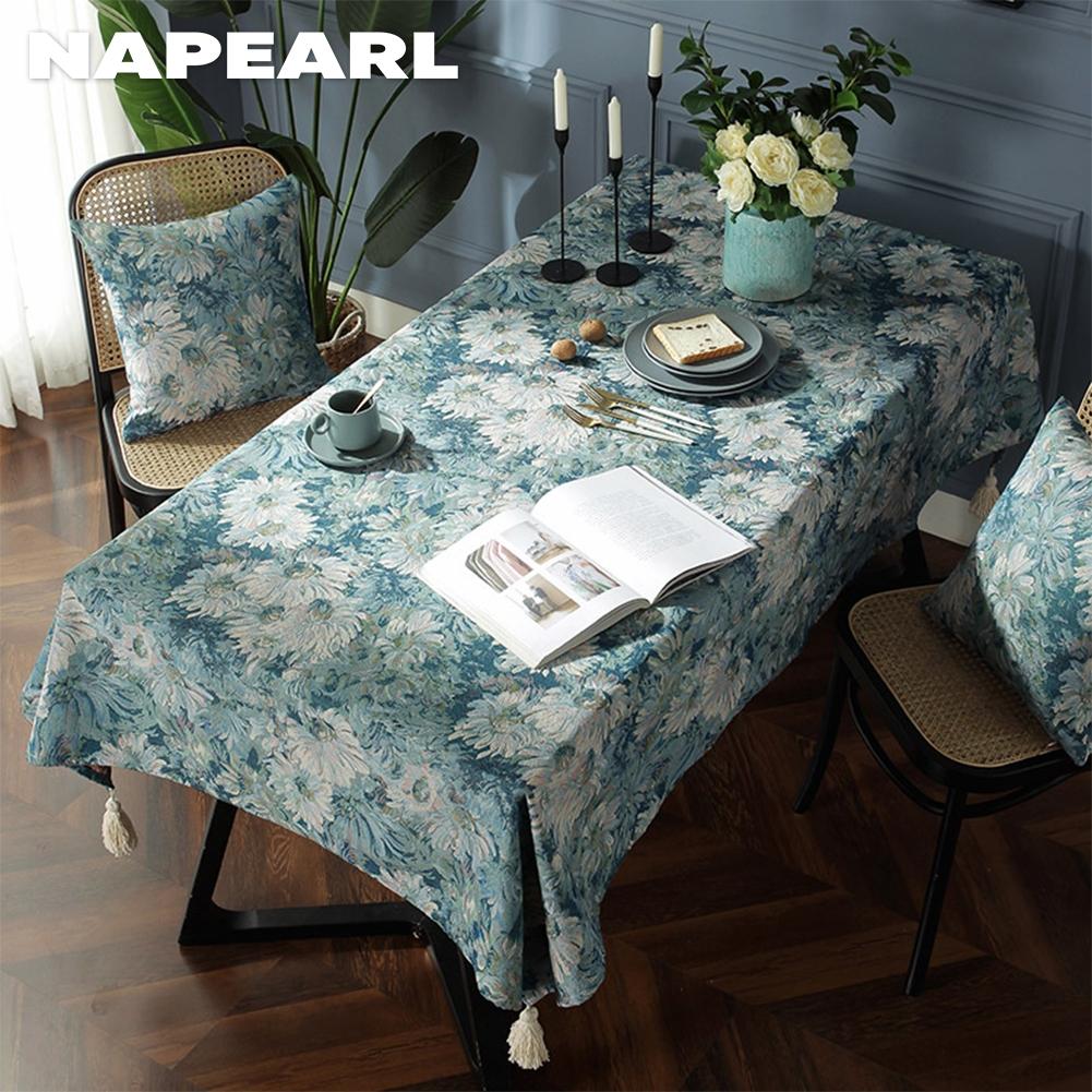 1PC NAPEARL Fashionable Art Cotton and Linen Fabric Printed Comfortable Tassels Tablecloth Table Decoration