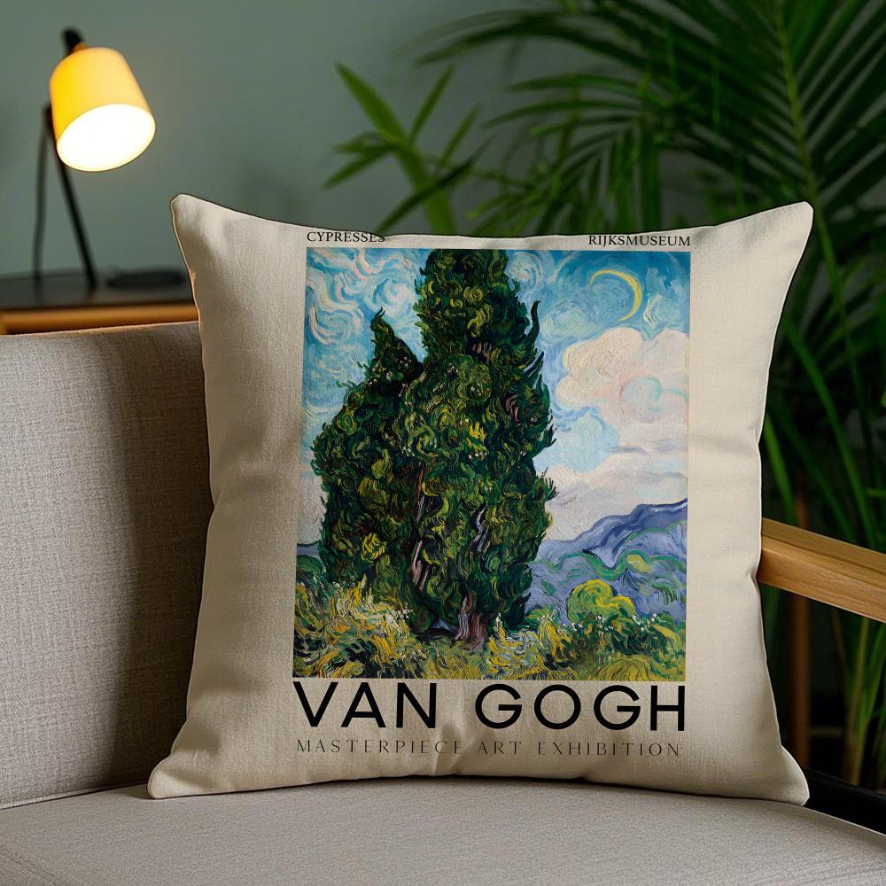 Van GGogh Art Cushion Cover Plush Fabric DoubleSided Printed Invisible Zipper Sofa Pillow Case Home Bedroom Decor