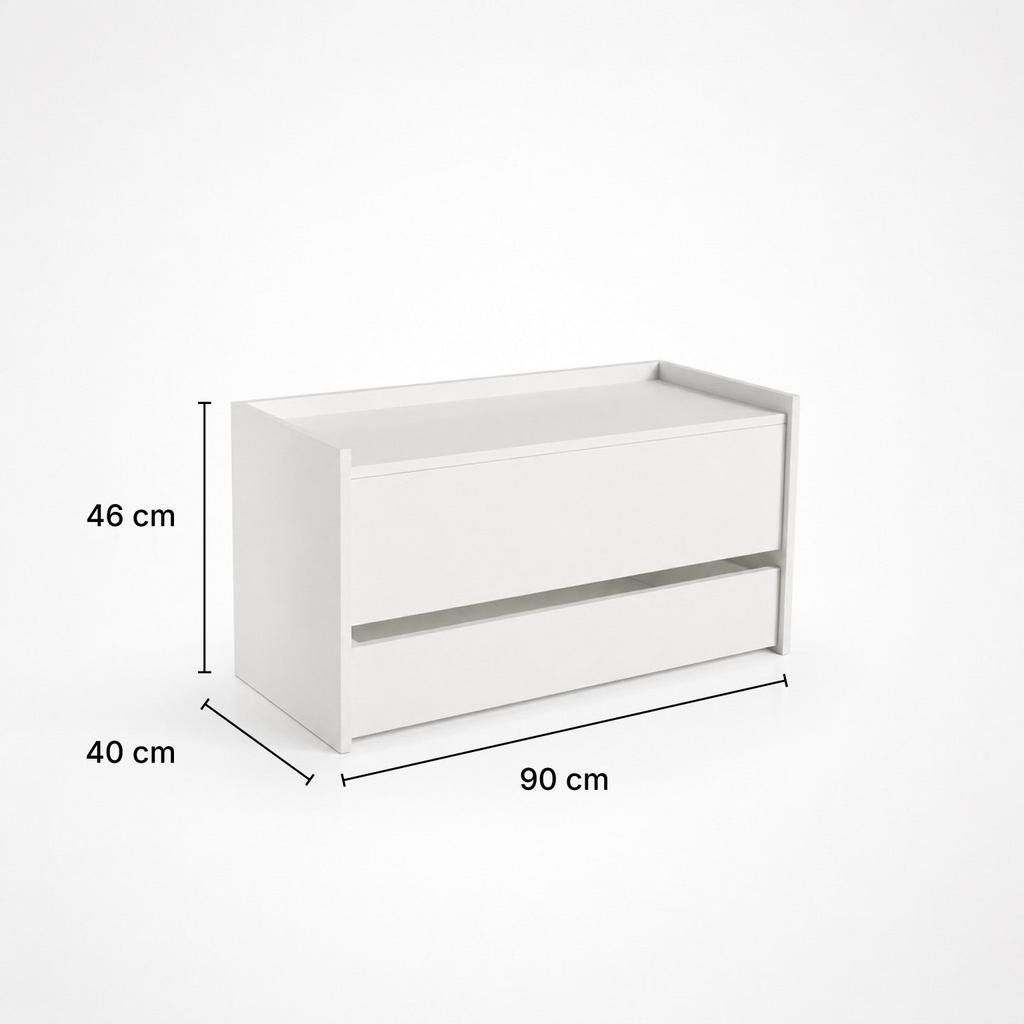 The White Stone Banc Coffre Blanc avec Tiroir Inférieur et Compartiment Intérieur | Banc d'Entrée Gain de Place avec Fermeture Soft Close 