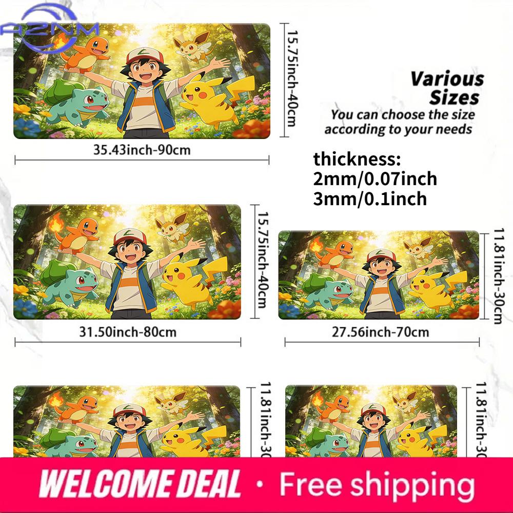 Pokemon Ash Starters Sunlit Forest Gaming Desk Mat NonSlip Washable Mouse Pad 30x80x0.2cm