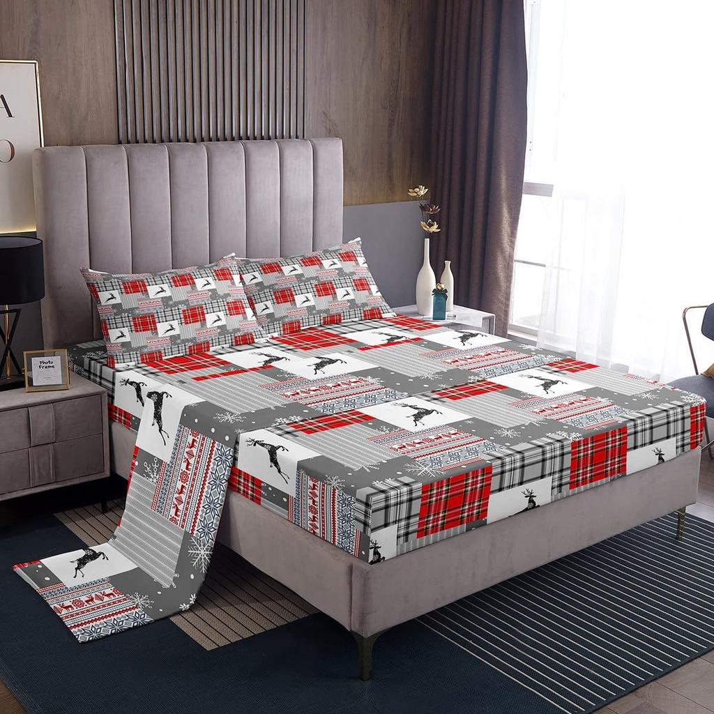 Christmas Theme Pattern Mattress Four-Piece Bedding Set Bedroom Dormitory Bedding Decoration