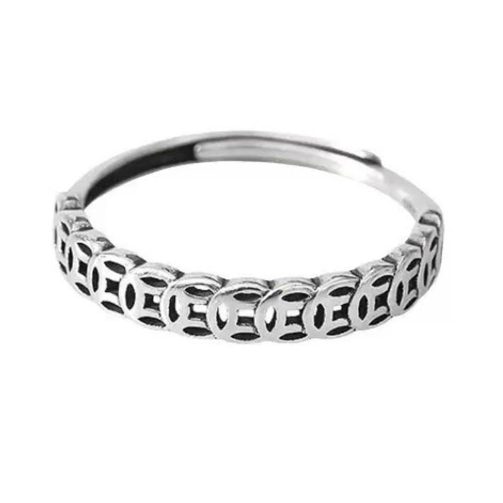 Women's Coin Ring: Adjustable Wrap-Around Design for Good Luck, Unique and Simple Chinese Style, Electroplated Finish