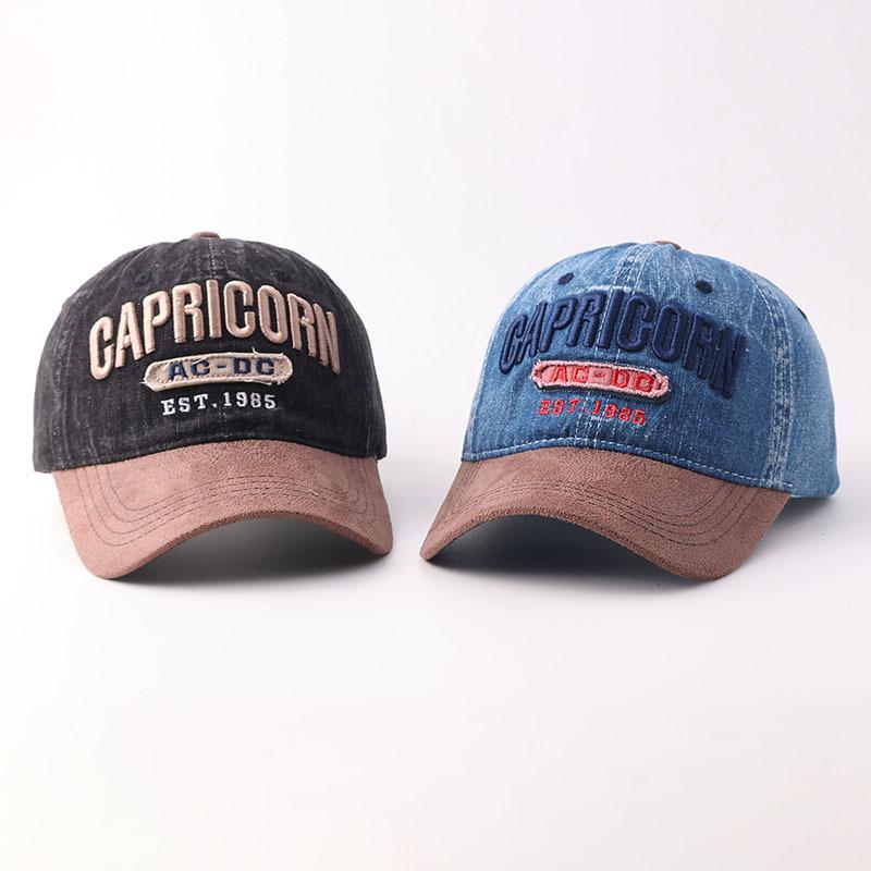 Washed Denim Color Matching Curved Brim Cap European and American Embroidery Letter Baseball Cap Spot Batch