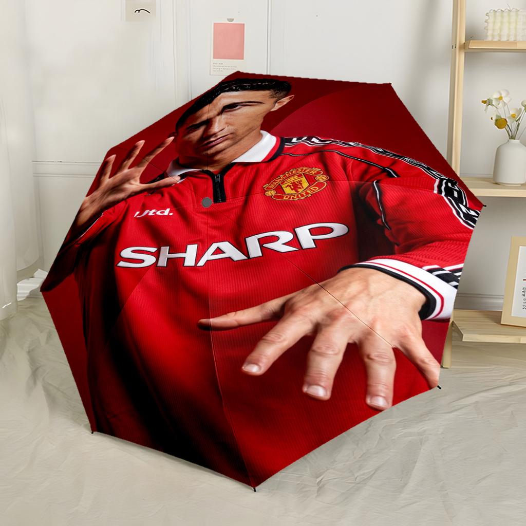 Football Player Action Portable Automatic Umbrella Compact 8-Rib Design Durable Plastic & Iron Travel Essential Elegant Umbrella