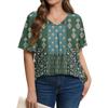 Women's Plus Size Fashionable Casual Loose-Fit Short Sleeve Elegant V Neck Blouse For Work