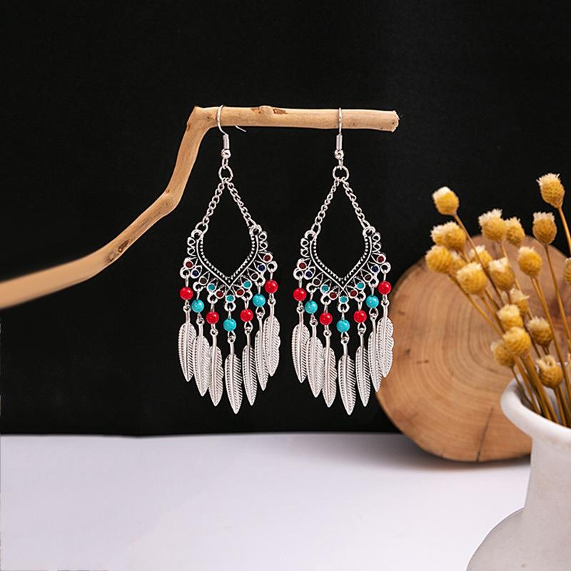 Europe, America, Bohemian Ethnic Style Stud Earrings, Long Fringed Metal Earrings, Fashion, Exotic Style Earrings Wholesale