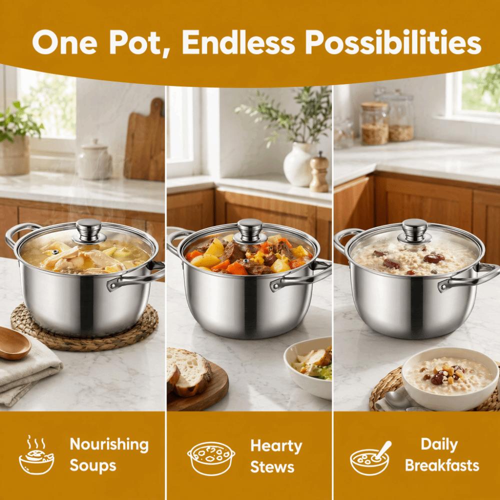 Stainless Steel Double Bottom Soup Pot with Lid Induction Cooker Pot  General Use