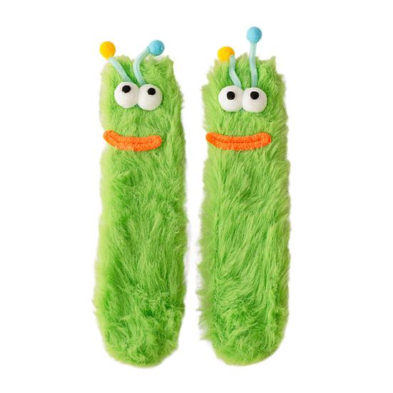 Urocze Puszyste Skarpety Przytulne Ciepłe Miękkie Skarpety z Dużymi Oczami Długowłose Zabawne