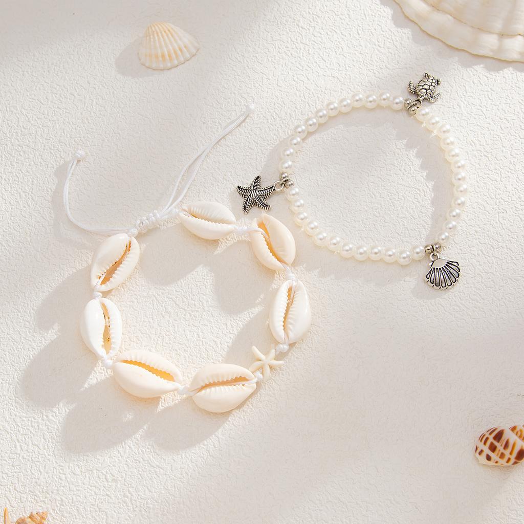 PuRui Retro 2Pcs/Set Imitation Zircon Anklets Women Barefoot Summer Ocean Beach Mini Small Turtle Pendant Zircon Accessories