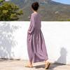 Johnature Women Vintage Dress Spring Chinese Style Solid Color V-Neck Long Sleeve Robes Patchwork Dresses