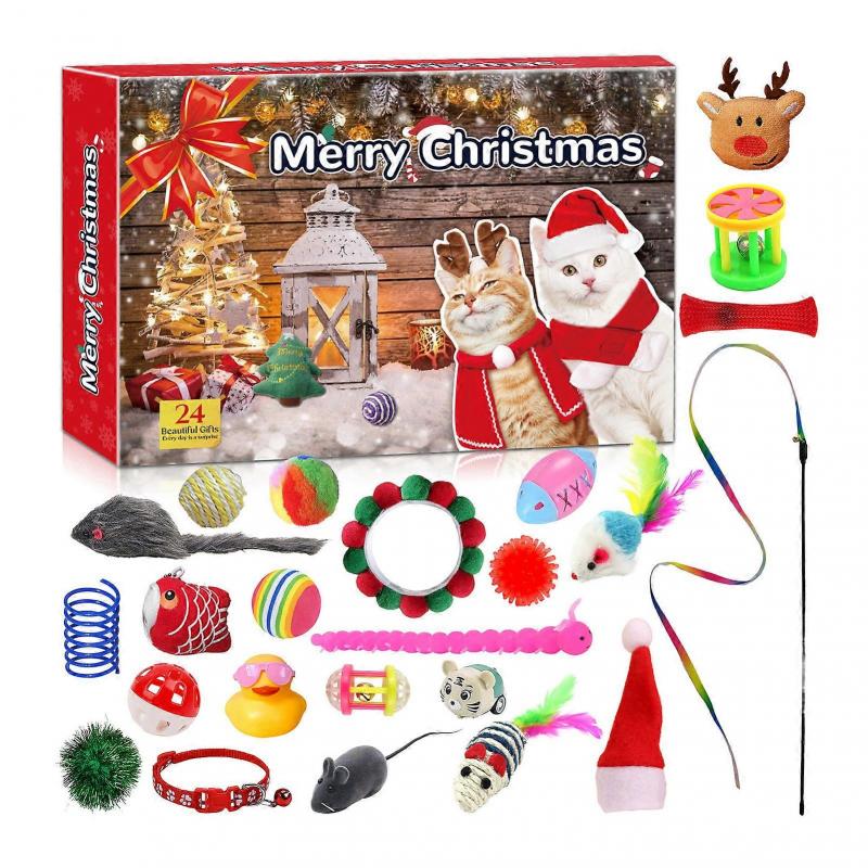 24-Day Cat Christmas Gift Box Interactive Countdown Calendar with Assorted Toys, Perfect Holiday Present for Cat Lovers