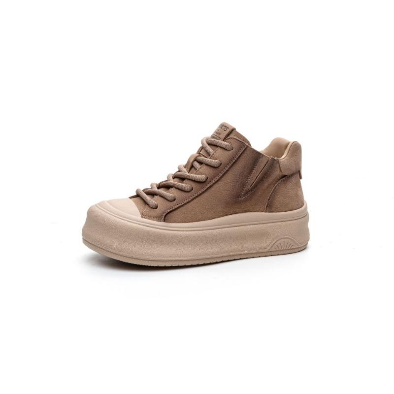 Double Top Layer Cowhide High-top Board Shoes Women's Autumn and Winter New Retro Handmade Old Board Shoes Big Head Ugly Cute Deep Mouth