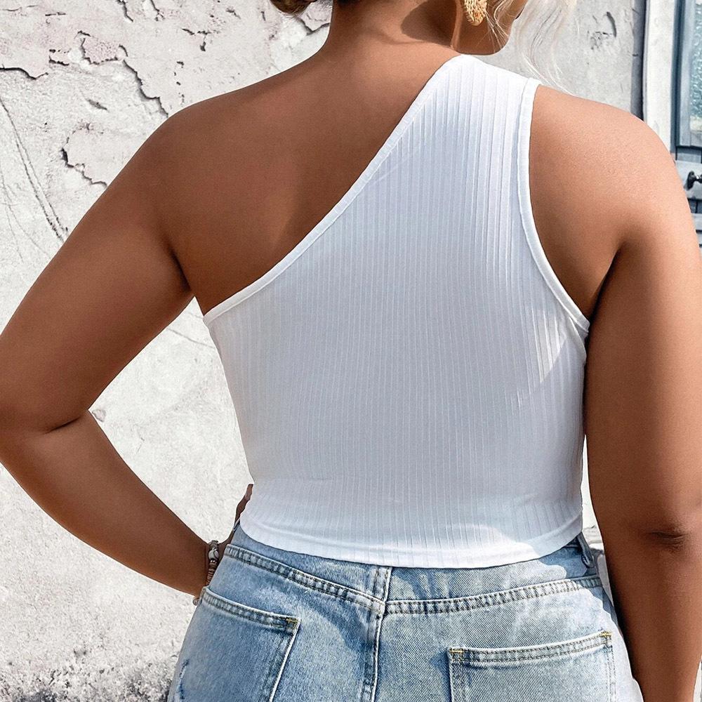 European and American Large-size Women's Clothing New Ins Fashion Versatile Slanted Shoulder Short Knitted Vest Navel Top