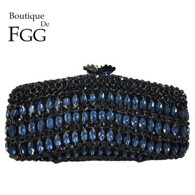 Boutique De FGG Navy Blue Crystal Clutch Purses Women Evening Handbags Bridal Rhinestone Minaudiere Bags Wedding Party Bag