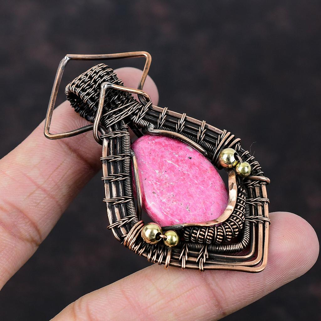 Thulite Pendant Copper Wire Wrapped Pendant Thulite Jewelry Natural Gemstone Pendant Copper Wire Wrap Jewelry Handmade Pendant Gift For Wife