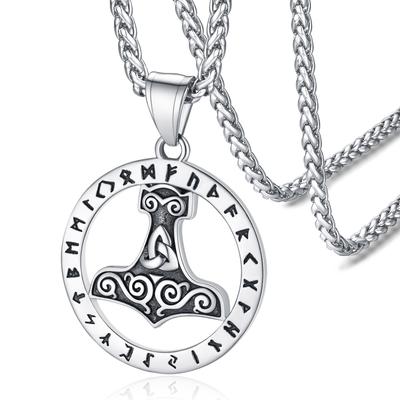 U7 Stainless Steel Viking Rune Hammer Necklace for Men Woman Norse Mythology Power Strength Symbol Pendant Unisex Jewel