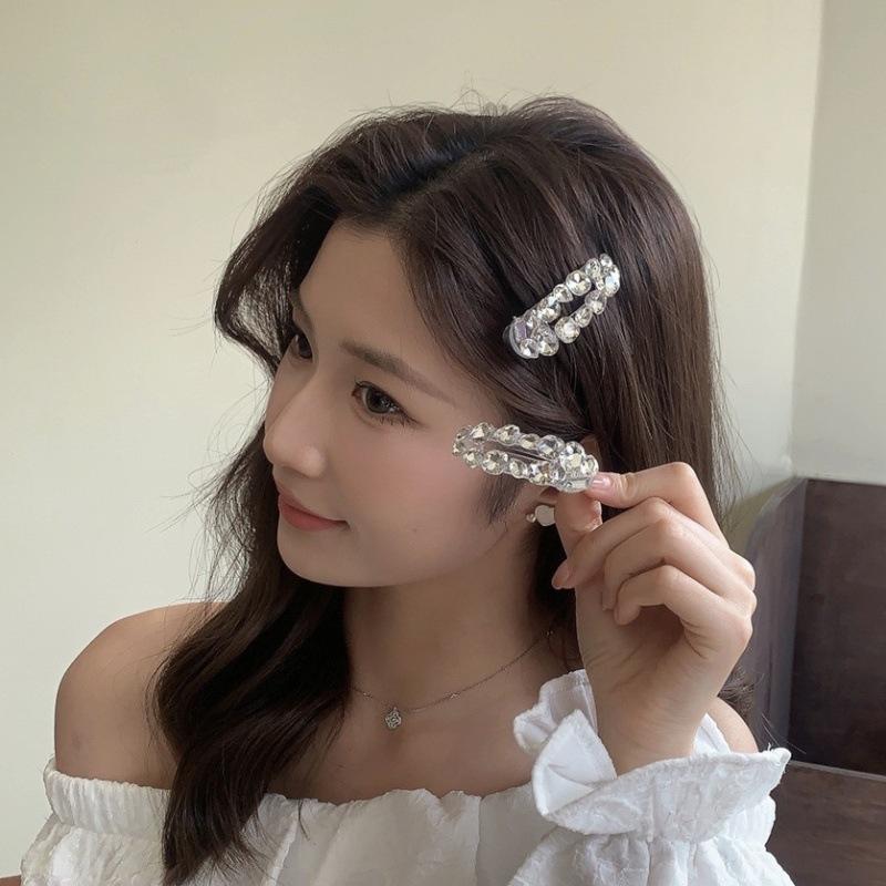 Sweet Cool Rhinestone Hair Clip Women Ice Through Temperament Versatile Side Clip Delicate Hair Accessories