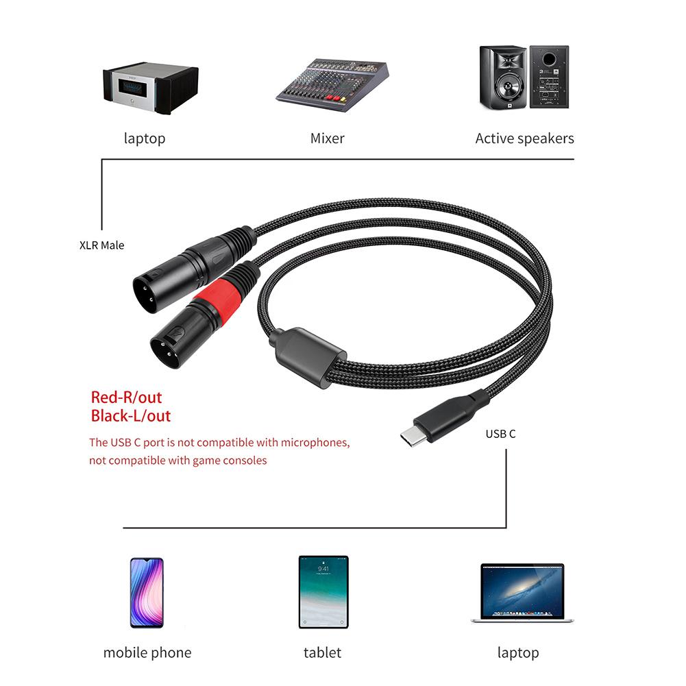 Type C To Dual XLR Male Aux Audio Cable Built in DAC Chipset USB C To Dual XLR Audio Cable Type C To XLR Male Output Stereo CordGood product