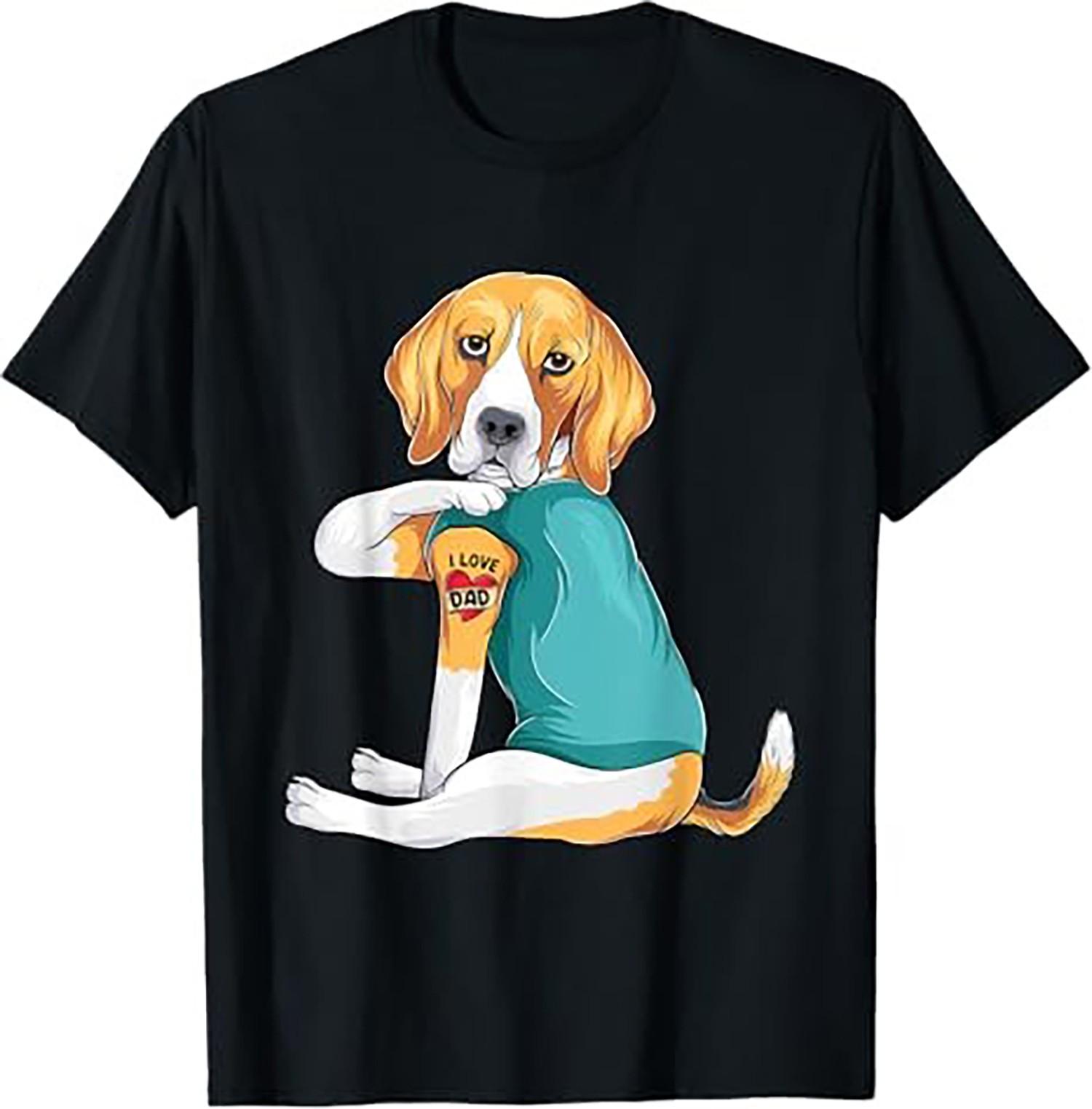 Father s Day gift funny dog Dad Beagle i love Dad tattoo T-Shirt S разноцветный