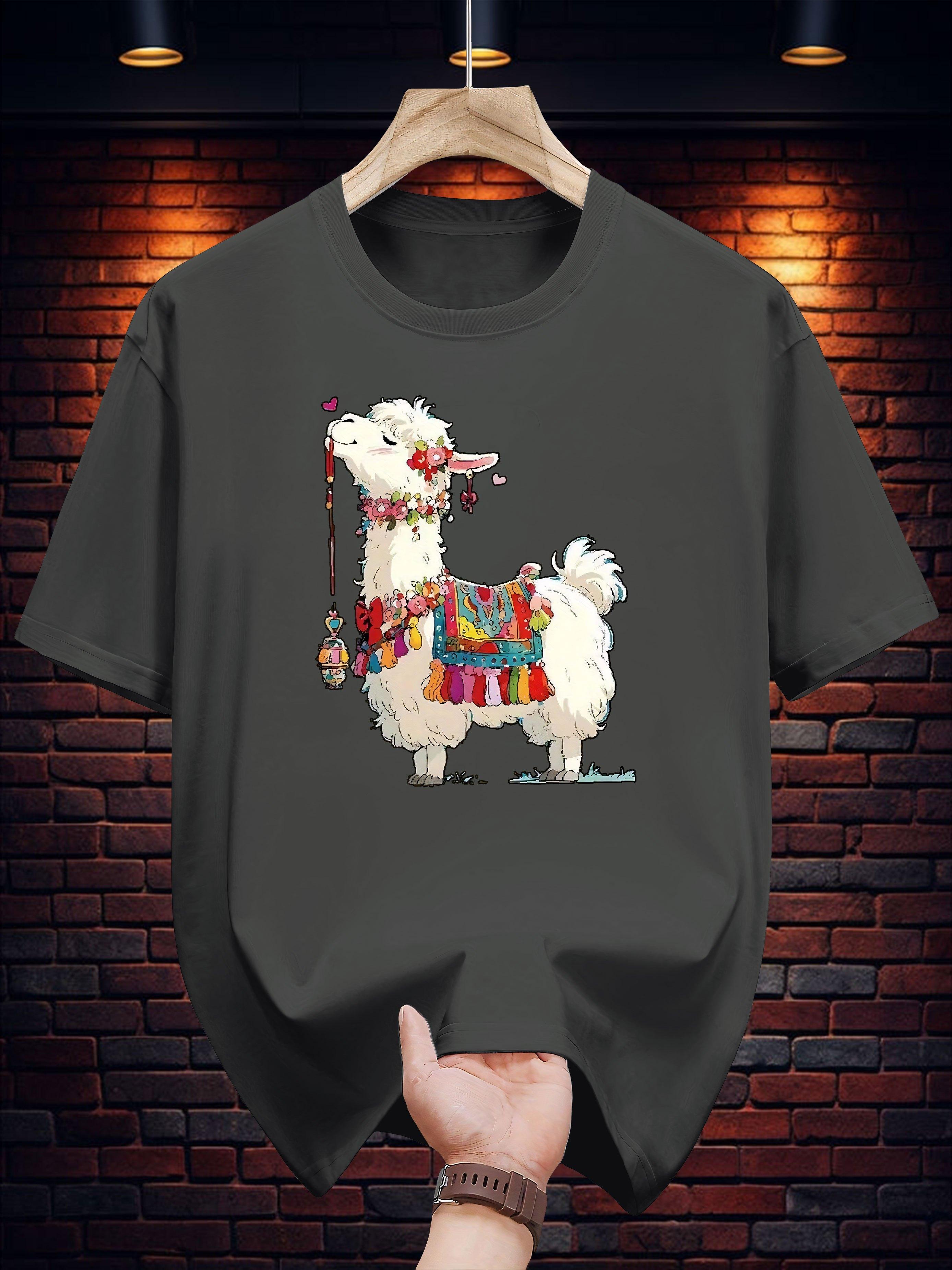 T-shirt with Vibrant Alpaca Print - Casual Summer Graphic Tee L