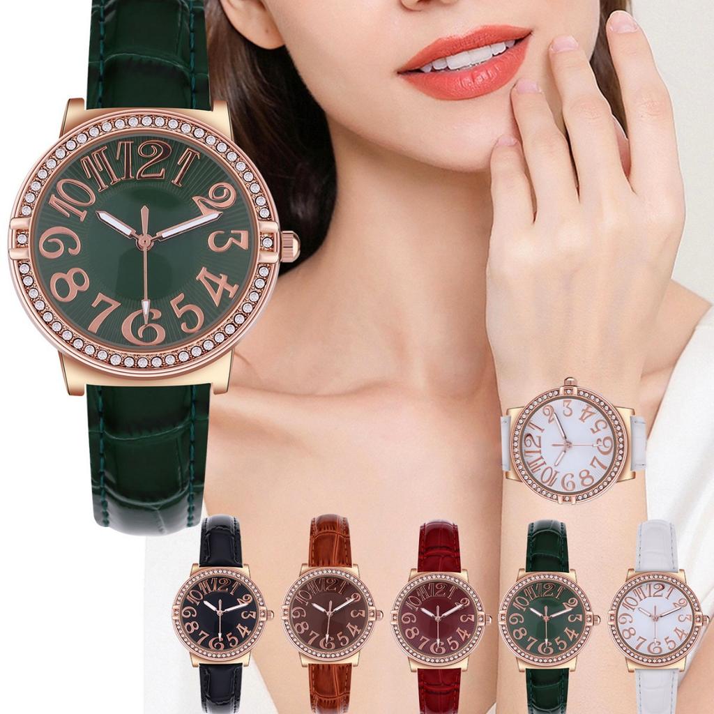 Fashion Casual Leather Light Luxury Diamond Non-Waterproof Quartz Women'S Watch
