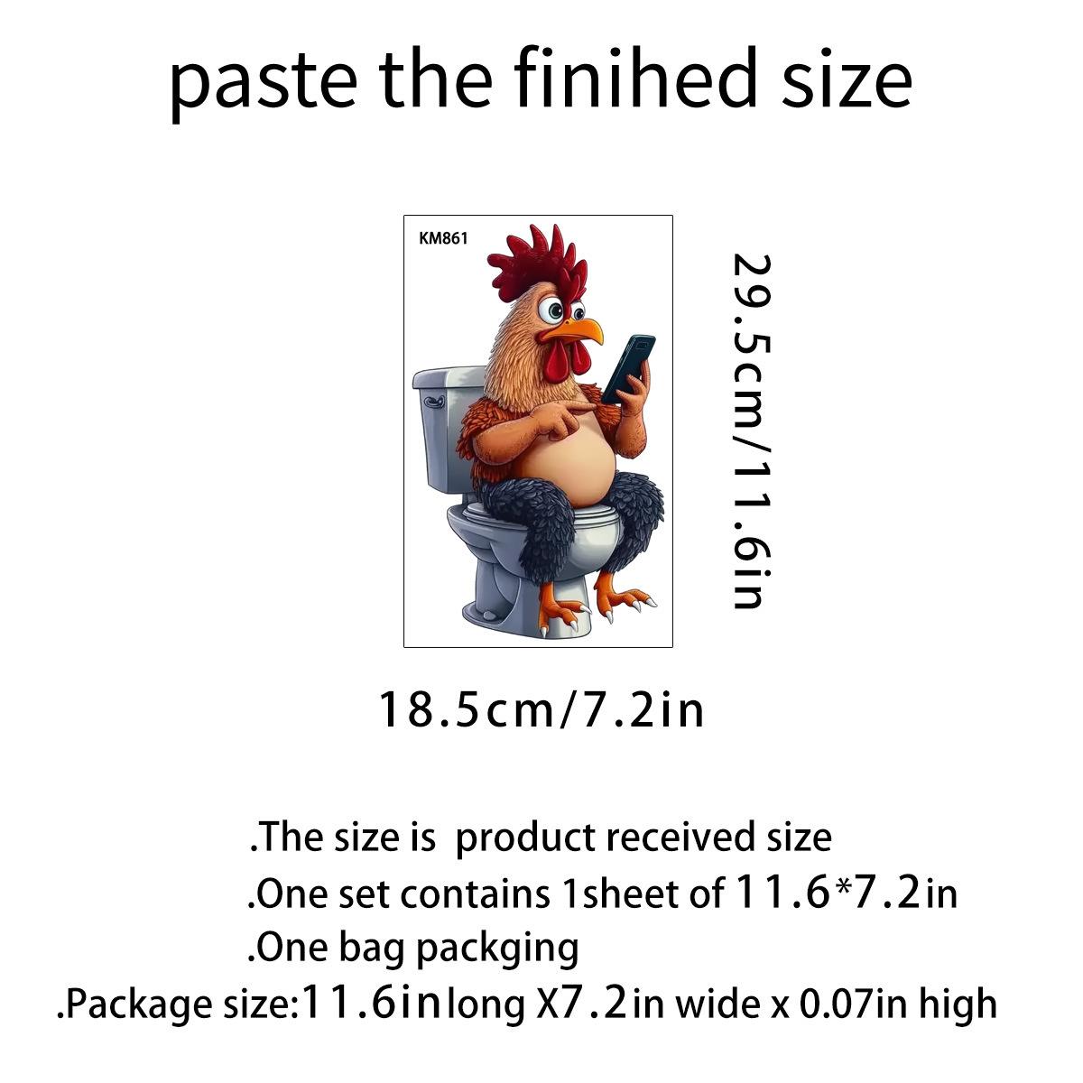 

Creative Rooster Watching Phone Toilet Lid Sticker for Bathroom Cabinet Wall Decor 19x30cm різнокольоровий