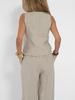 Completo in Lino da Donna - Completo 2 Pezzi Camicia Bottoni Scollo a V Senza Maniche Pantaloni Vita Alta Gamba Larga Set Coordinato