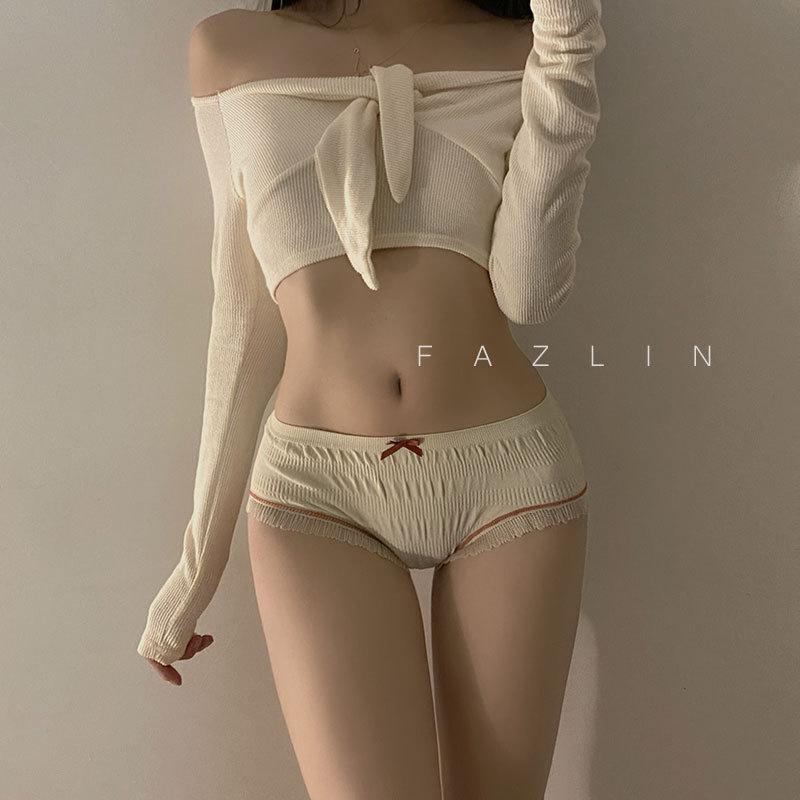 Cloud Bubble Folded Girl's Underwear with Waist Bag Butt Pure Cotton Antibacterial Crotch Breathable Lace Edge Triangle Panties