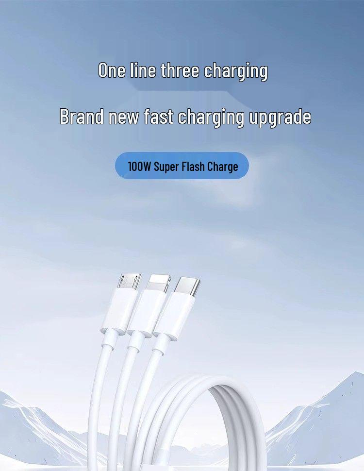 Drei-in-Eins 100W Schnellladekabel für Huawei, Apple und Xiaomi Handys