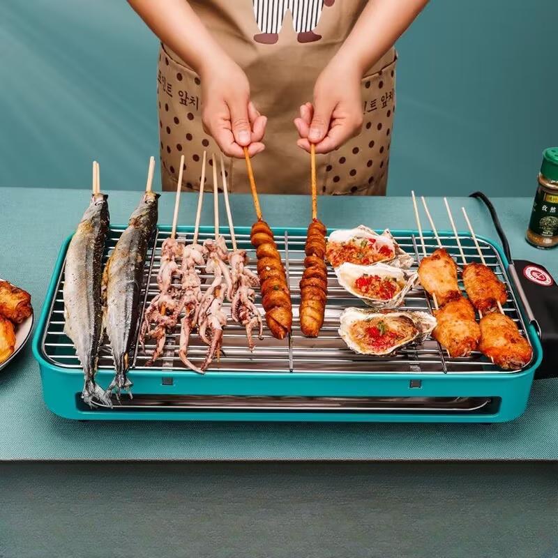 Electric Indoor BBQ Grill with Grill Net & Oil Tray