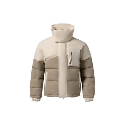 Li Ning Serie Basket Sportiva Blocco Colore Caldo Velluto a Coste Ampia Collo Alto Giacca Imbottita Uomo Capospalla Beige AYMR223-4