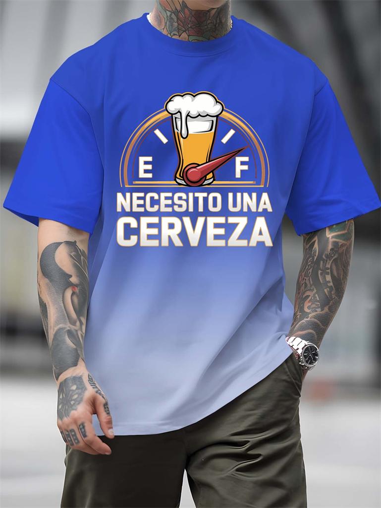 Men's Funny "Necesito Una Cerveza" T-Shirt With Gas Gauge And Beer Glass Print Shirts For Man Cheap Clothes Fashion Funny Tshirt