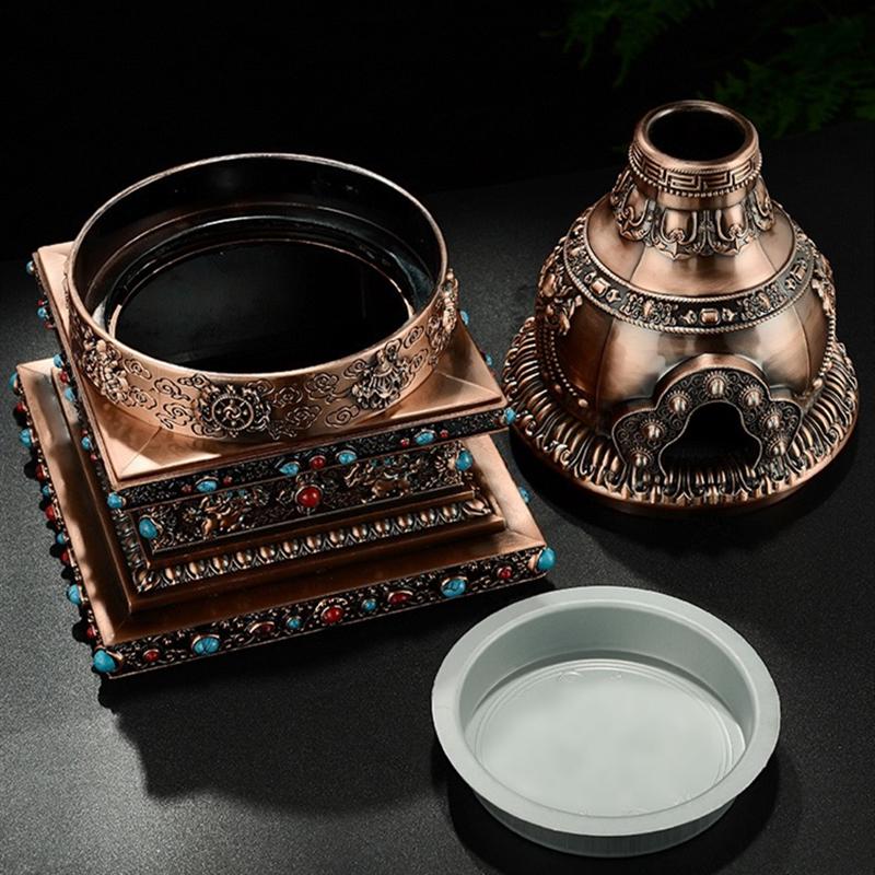 Bruciatore di Incenso Multifunzionale Lega Incisa Grande Dimensione Stupa Fornello per Aromaterapia Forno per Fumo da Meditazione Altari Decorativo