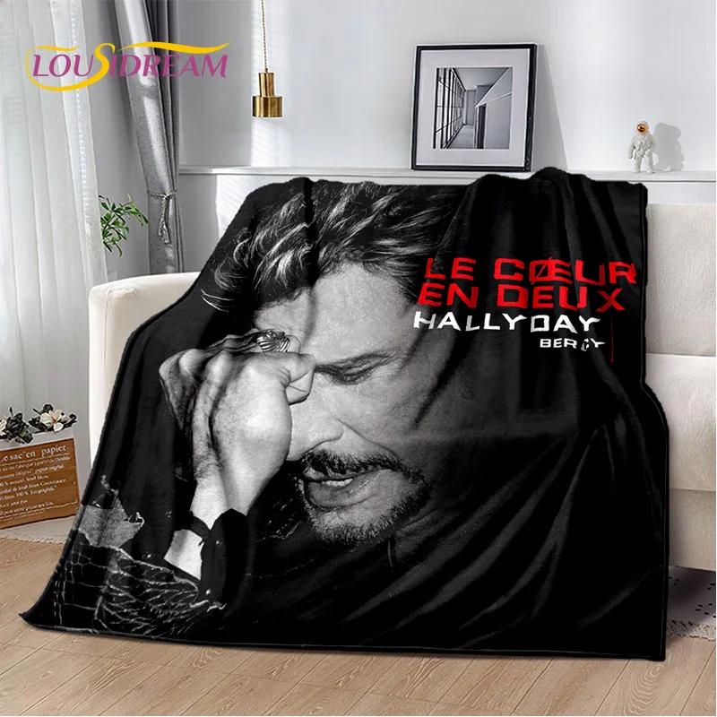 3D-Druck Johnny Hallyday Rockstar Weiche Flanelldecke für Betten Schlafzimmer Sofa Picknick, Überwurfdecke für Draußen Freizeit Geschenk