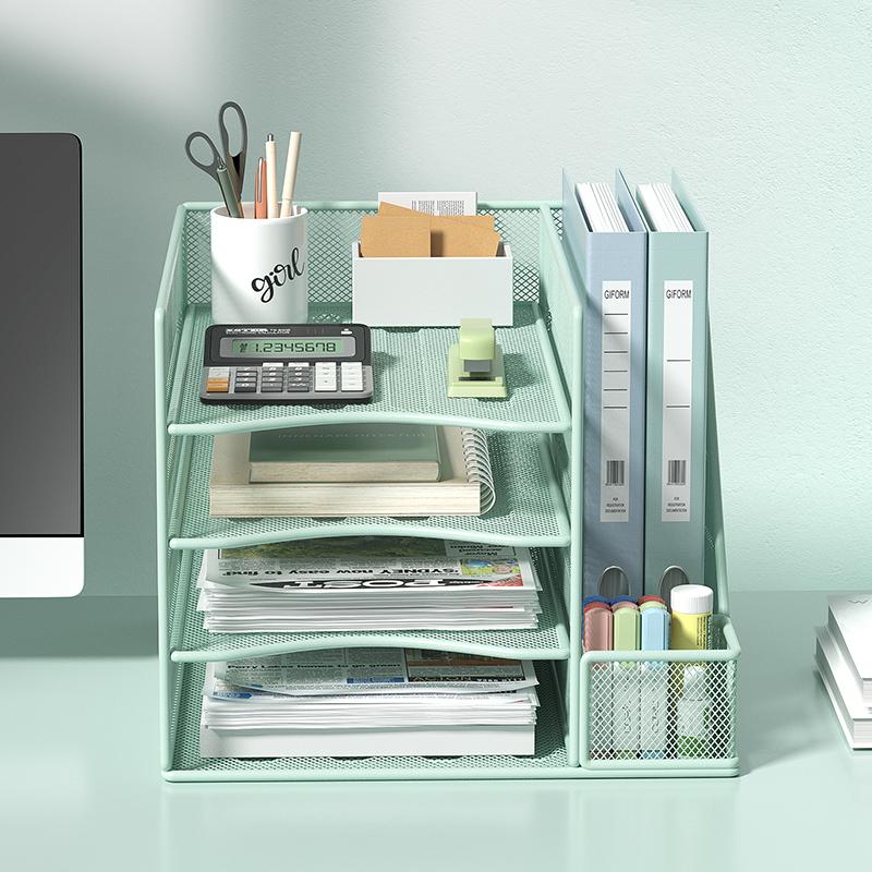 Office desktop file rack metal bookstand Multi-function integrated storage rack Office supplies folder storage box Multi-layer