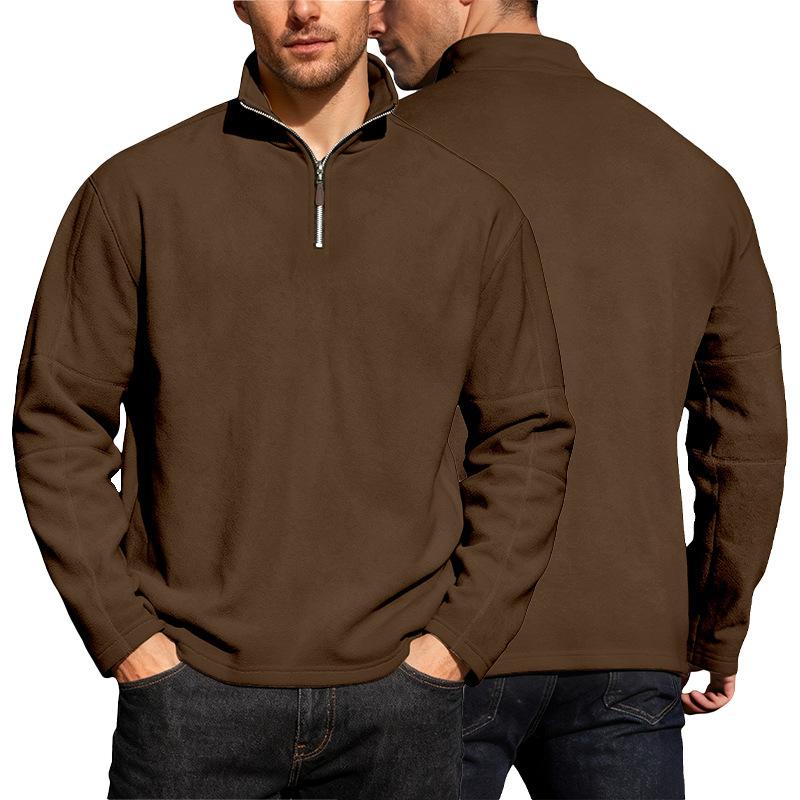 Men Thick Fleece Half Zipper Stand Collar Long Sleeve Loose Casual Pullover Sweatshirt