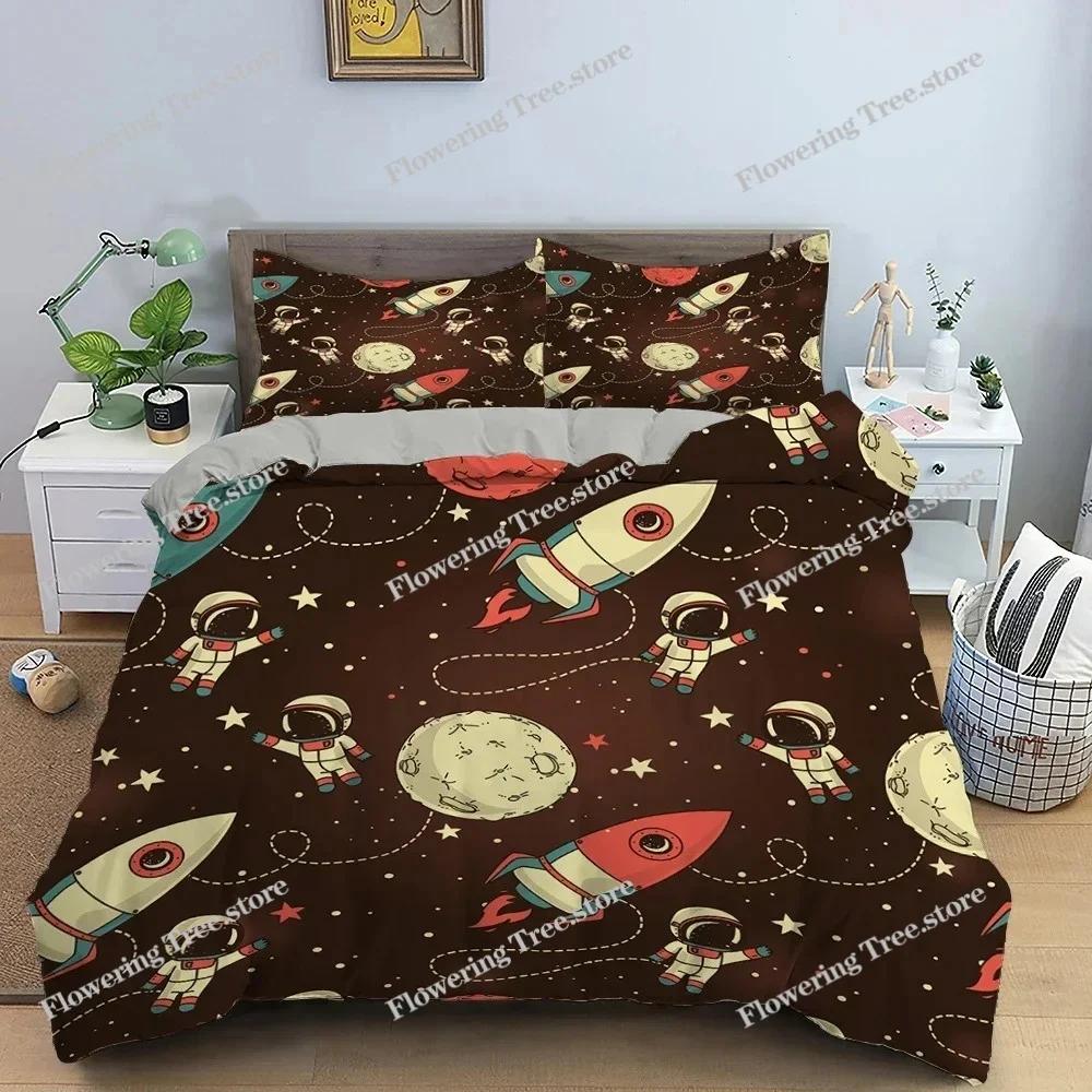 Cartoon Astronaut Outer Space Bedding Set Teens Boys Home Piece Duvet Cover Set Pillowcase Single Twin King Quilt Cover Set