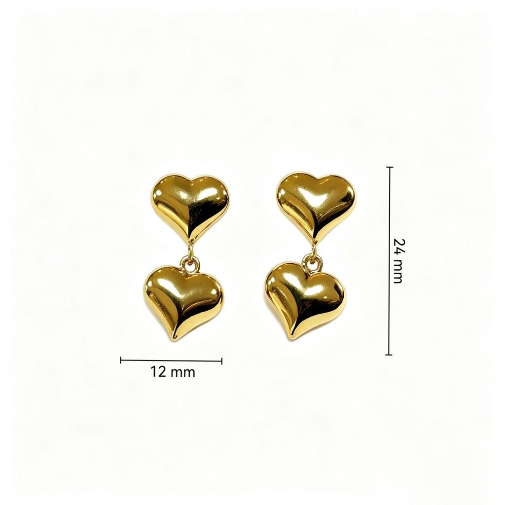 High-End Heart-Shaped Gold Earring with Stainless Steel