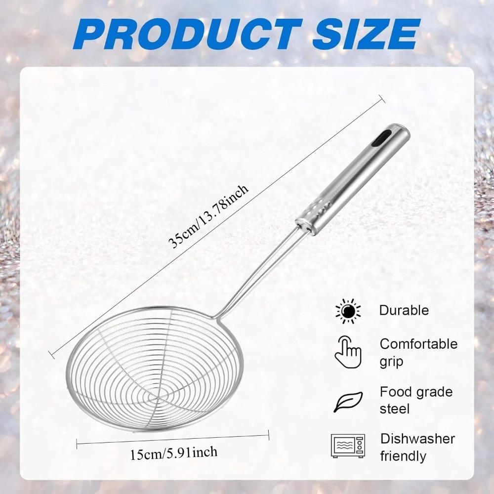Rostfritt stål Spindelsil för matlagning Fritering Multifunktionell Sked med handtag för kök Fritering Mat Nudlar