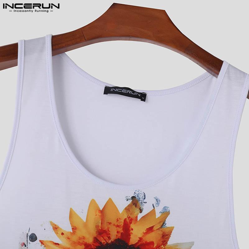 INCERUN Men U Neck Floral Print Sleeveless Vest Beach Holiday Tank Tops